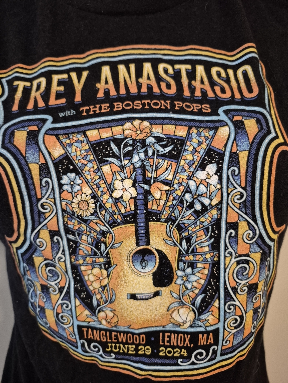Trey Anastasio Concert Tee M Black with Orange & Blue Graphic Phish BOSTON POPS